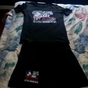 Please Don't Try Me Try Jesus Funny Tee Shirt Two Pieces